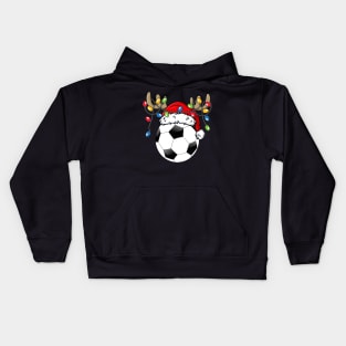 Soccer Ball With Santa Hat Reindeer Antlers Christmas Lights Kids Hoodie